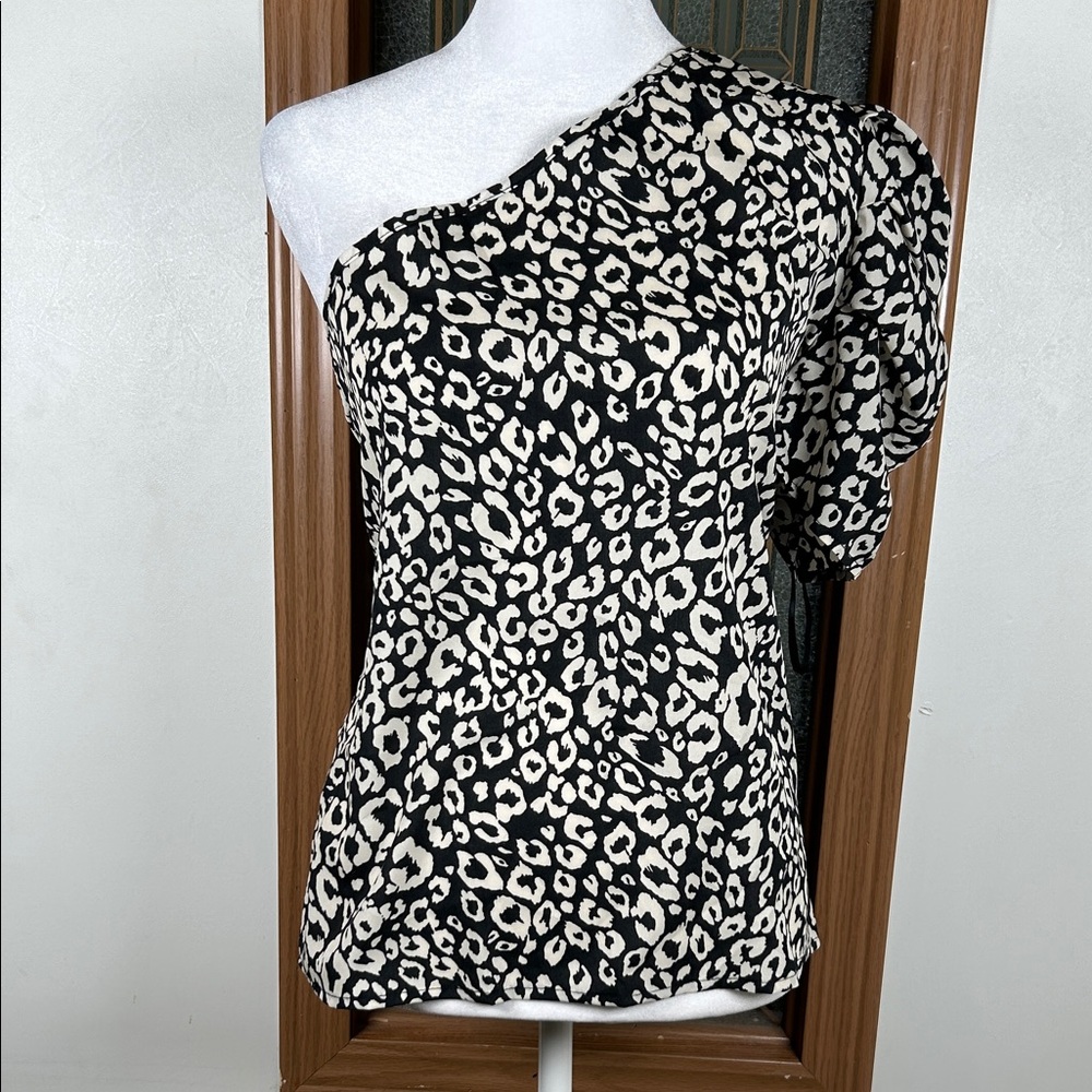 Leopard Print One Shoulder Blouse Large Asymmetrical Animal Print Statement Top
